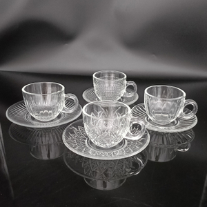 JS2134 Small Creative Tea Sets with Texture 3oz Clear Glass Coffee Cup with Saucer for Hot And Cold Drinks
