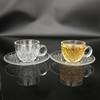 JS2134 Small Creative Tea Sets with Texture 3oz Clear Glass Coffee Cup with Saucer for Hot And Cold Drinks