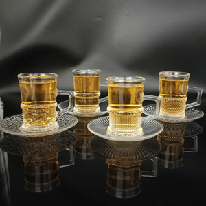 Crystal Glass Tea Cups with Saucer of 6 Coffee Mugs 100ml 3.7oz 