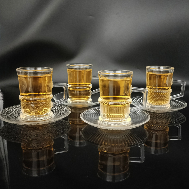 Crystal Glass Tea Cups with Saucer of 6 Coffee Mugs 100ml 3.7oz 
